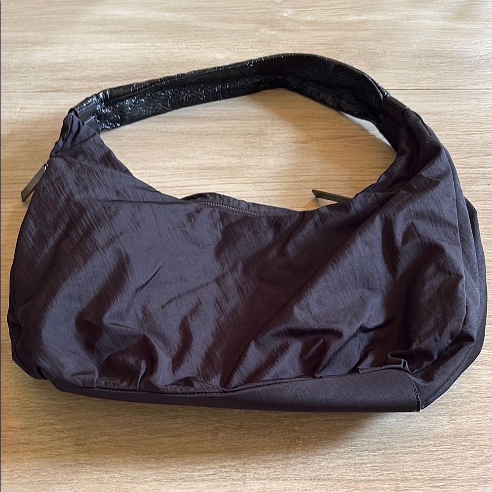 HOBO Black Nylon Shoulder Bag with Patent Leather Strap